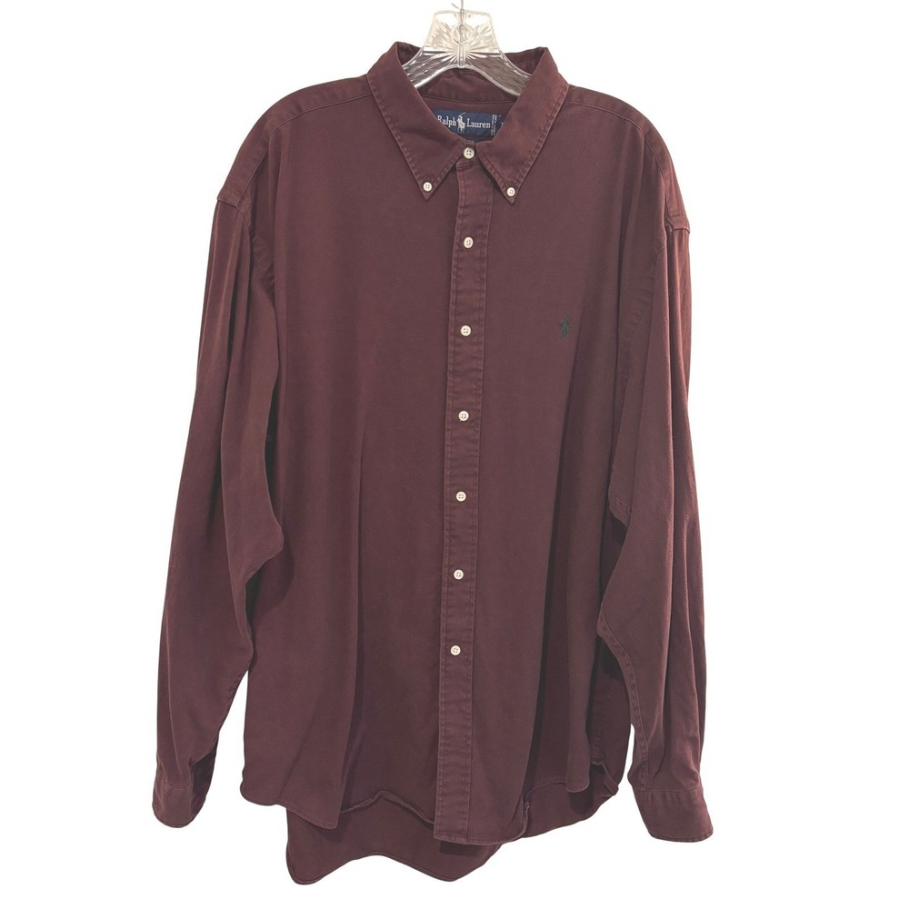 Ralph Lauren Blaire Button Down Shirt Men XXL Burgundy Thick Cotton Long Sleeve - Picture 4 of 10